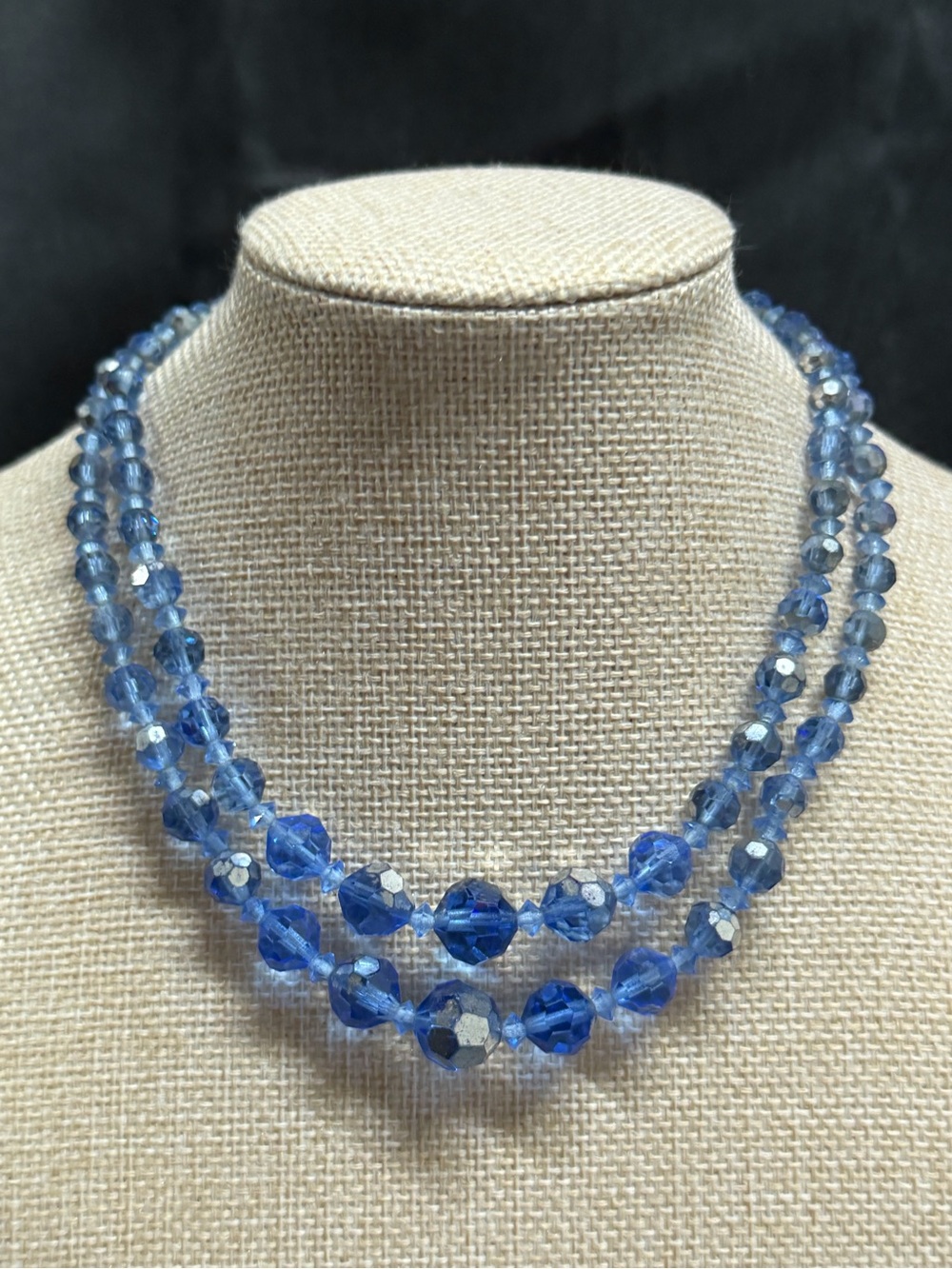 Elegant Vintage Blue Crystal Double-Strand Necklace